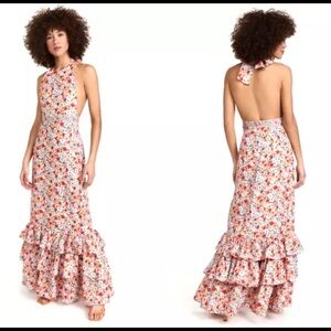 NWT Agua by Agua Bendita Magnolia Printed Linen Halter Maxi Dress